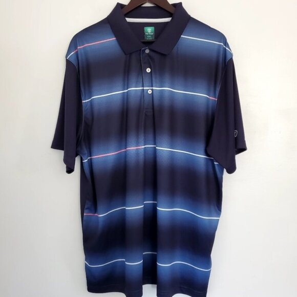 Pro Tour Men's XXL Golf  Polo Blue Stripe Pullover 3 Button-down Collar  Shirt - Picture 1 of 10